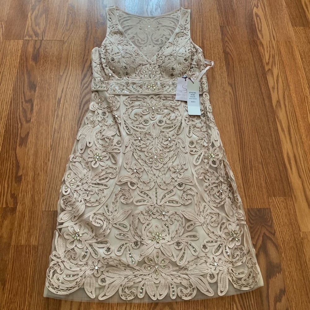 SUE WONG 8 Champagne Beige Nude Beaded Embroidered Cocktail Formal dress - Picture 3 of 16